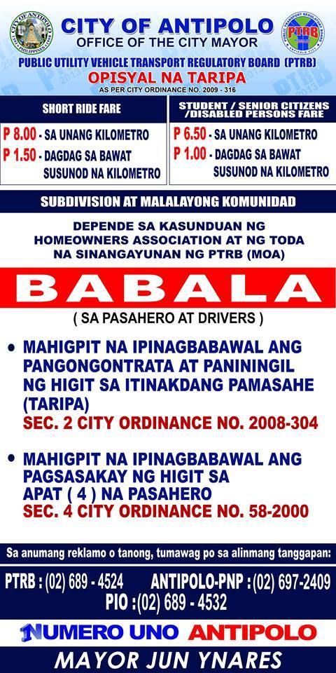 Antipolo tricycle fares