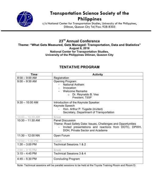 TSSP 2016 Tentative Program
